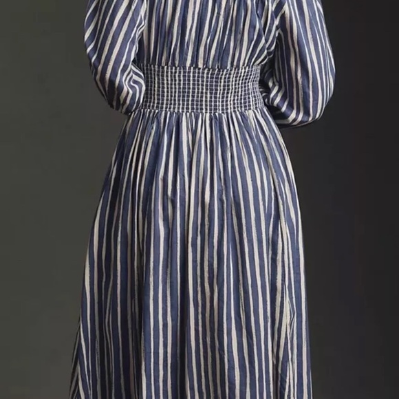 Anthropologie Long Sleeve Sweetheart Maxi Midi Dress Blue Motif - Picture 7 of 9